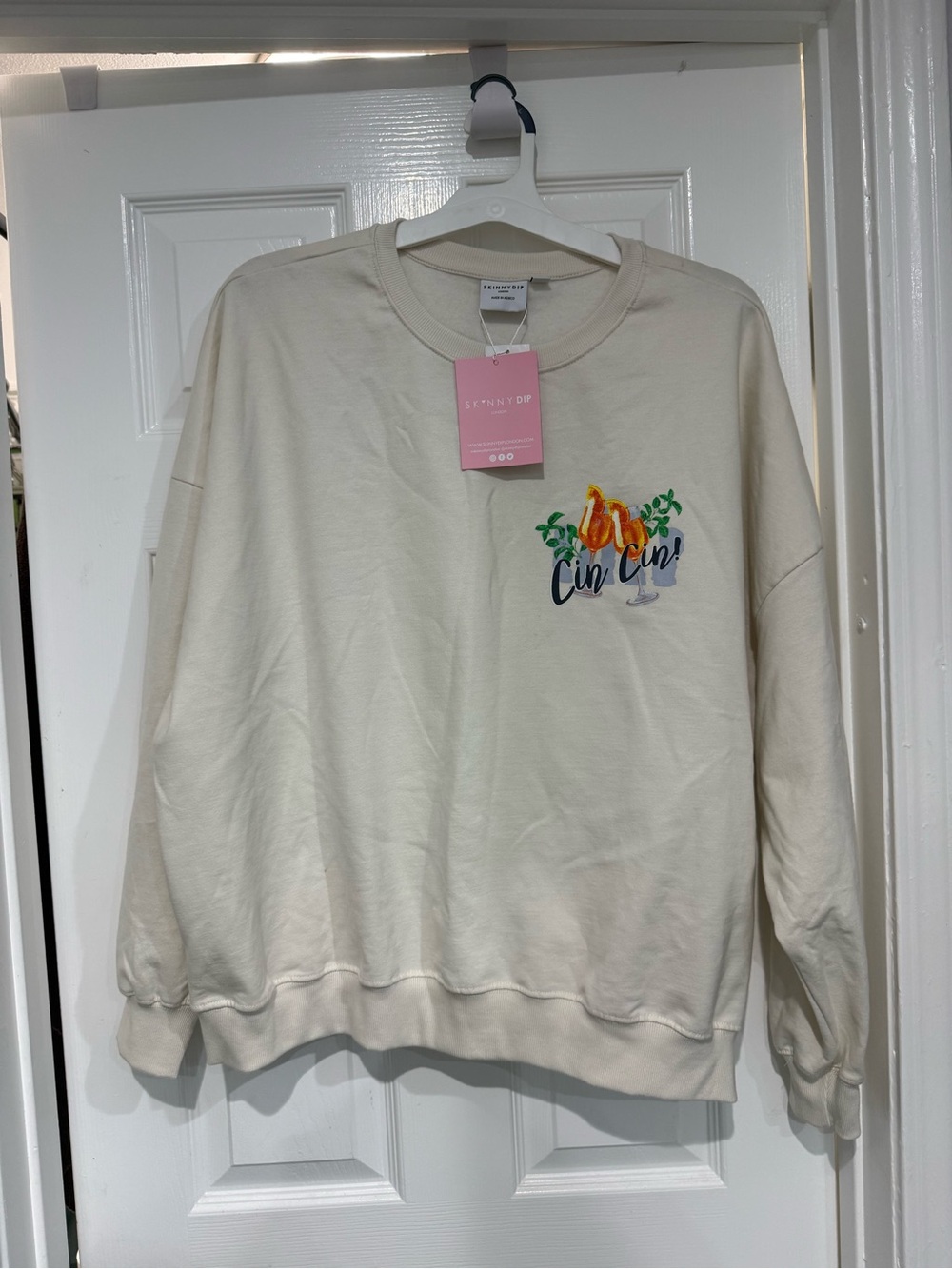 Cream 'Cin Cin' Graphic Sweatshirt Skinnydip XXL NWT